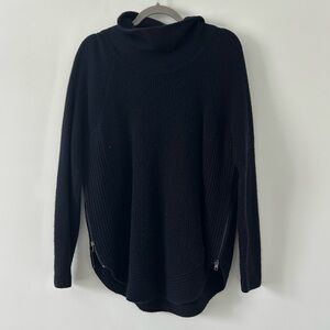 Vince Cowl Neck Wool Cashmere Chunky Ribbed Knit Side Zippers Blue Sweater M